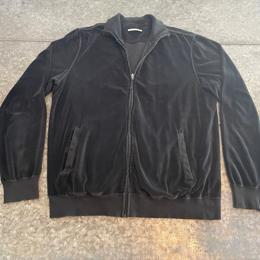 Daniel Buchler New York Velour Velvet Full Zip Jacket Sweatshirt Mens XL Black - Picture 2 of 10